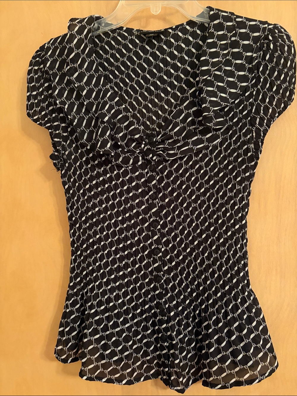Black Chain-Print Short Sleeve Peplum Blouse